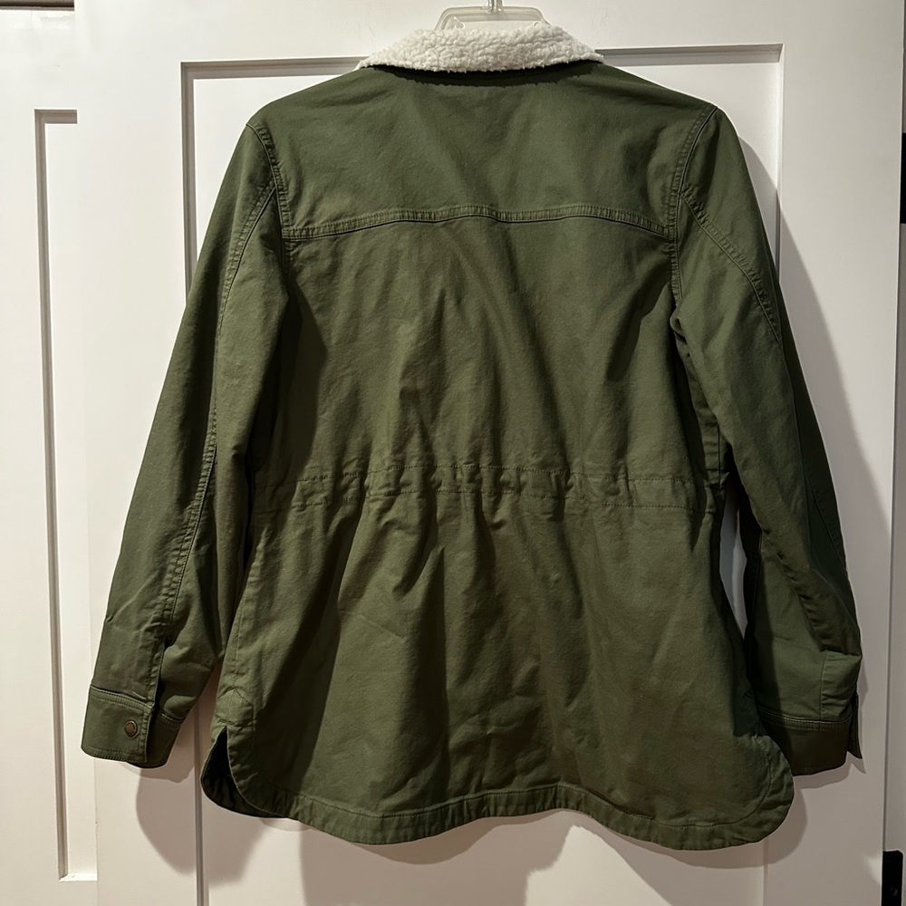 L.L. Bean Green Utility Jacket with White Sherpa Collar - Picture 2 of 4